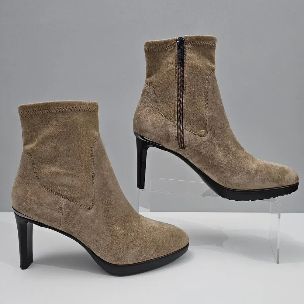 Donald Pliner Italia Ankle Boot Womens 9 Biscotti Tan Suede Stiletto Heel NEW
